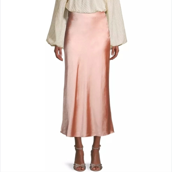 Significant Other Peach Blush Satin Emile Midi Skirt 10 - Picture 1 of 8